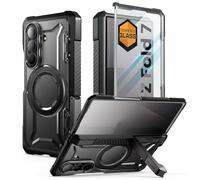 SUPCASE Cover per Samsung Galaxy Z Fold 7 con Supporto, [Compatibile con MagSafe] [Pellicola in Vetro Temperato Integrata] [Protezione Cerniera] - Custodia Militare Antiurto (Trasparente-Nero)