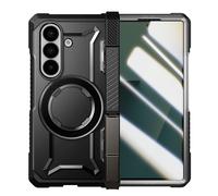 SUPCASE Cover per Samsung Galaxy Z Fold 7 con Supporto, [Compatibile con MagSafe] [Pellicola in Vetro Temperato Integrata] [Protezione Cerniera] - Custodia Militare Antiurto (Trasparente-Nero)