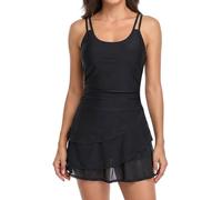 Supcomsta Costume da bagno intero con gonna per donne, costume da bagno con controllo della pancia, costume da bagno da donna UK, Nero , XL