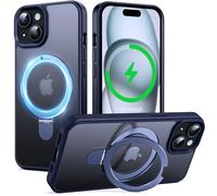 Supdeal Custodia Magnetic Supporto per iPhone 15 con Anello Kickstand Invisibile [Compatible with Mag Safe] [Protezione Militare Anticaduta] Antishock Glassato Case Cover, 6.1'', Blu