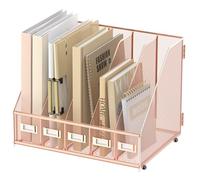 SUPEASY Desk Organizers Metal Desk Magazine File Holder with 5 Vertical Compartments Rack File Organizer for Office Desktop, Home Workspace, Rose Gold