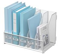 SUPEASY Desk Organizers Metal Desk Magazine File Holder with 5 Vertical Compartments Rack File Organizer for Office Desktop, Home Workspace, White