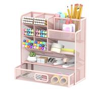 SUPEASY Mesh Pen Holder per Scrivania, Enhanced Desk Organizer con Cassetto, Versatile Pen Organizer, Desk Organizer e Accessori per Ufficio e Arte Accessori (Rosa)