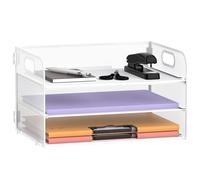SUPEASY Organizer da scrivania a rete con manico, 3 ripiani, per documenti A4, bianco