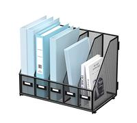 SUPEASY Organizer da scrivania in metallo con 5 scomparti verticali, organizer per documenti, per scrivania da ufficio, spazio di lavoro domestico, nero