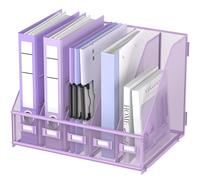 SUPEASY Organizzatore da Scrivania - Archivio per Scrivania in Metall, Contenitore di Documenti con 5 Compartimenti Verticali, Scaffale Organizzatore di File per Desktop Ufficio, Viola Plus