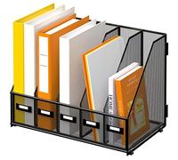 SUPEASY Organizzatore da Scrivania - Archivio per Scrivania in Metall, Contenitore di Documenti con 5 Compartimenti Verticali, Scaffale Organizzatore di File per Desktop Ufficio, Nero