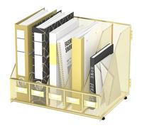 SUPEASY Organizzatore da Scrivania - Archivio per Scrivania in Metall, Contenitore di Documenti con 5 Compartimenti Verticali, Scaffale Organizzatore di File per Desktop Ufficio, Oro Plus