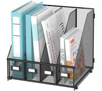 SUPEASY Portariviste da scrivania, in metallo, con 4 scomparti verticali, per ufficio, casa, scuola, nero