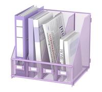 SUPEASY Portariviste da scrivania, in metallo, con 4 scomparti verticali, per ufficio, casa, scuola, viola