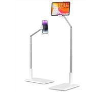 SupeDesk Supporto da pavimento per tablet, supporto per cellulare, compatibile con cellulare da 4 a 11", altezza regolabile, girevole a 360°, per letto e divano, registrazione overhead