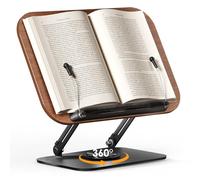 SupeDesk Supporto per libri da lettura, in legno regolabile, girevole a 360°, pieghevole, con clip laterale, per ricette, riviste, tablet, laptop, elegante retrò