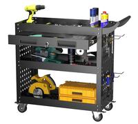 SUPEER Carrello da officina, 78 x 35 x 70 cm, con cassetto richiudibile e Pegboard, 4 ganci, officine, magazzino, portata 150 kg