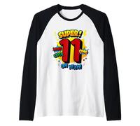 Super 11° Compleanno Comic Pop Art Wow Cool OMG Oh Yeah Kids Maglia con Maniche Raglan