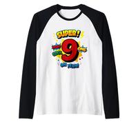 Super 9° Compleanno Fumetto Pop Art - Wow Cool OMG Oh Yeah Kids Maglia con Maniche Raglan