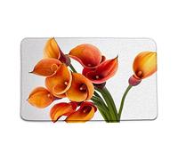 Super Assorbente Passatoia Calla Lily Spring Orange 3D Flowers Nature Love Beautiful Vibrant Colorful Rich Farmhouse Tappetino di benvenuto Indietro 40×60cm per Ufficio,Corridoio,Cucina
