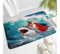 Super Assorbente Passatoia l Animal Funny Dog s A Shark on Blue Huge Waves Background Kids Boys Summer Ocean Zerbino Tappetino per piedi 40×60cm per Corridoio,Bagno,Soggiorno