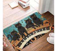 Super Assorbente Tappetino di benvenuto Four black cats lying on the piano keyboard Tappeto da Cucina Tappeto da Bagno 40×60cm per Bagno,Porta d'Ingresso,Corridoio