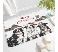 Super Assorbente Tappeto d'Ingresso Winter Rustic Farmhouse Dogs Santa Hats Country Animal Barn S Scence Zerbino Indietro 40×60cm per WC,Vasca da Bagno,Corridoio