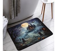 Super Assorbente Tappeto per porta d'ingresso Spooky Halloween Scary Night Horror Full Moon Bat Dead Tree Haunted House Cemetery Tappeto da Cucina Tappeto da Bagno 40×60cm per Soggiorno,Cucina
