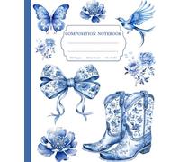 Super Cute Coastal Granddaughter Retro Vintage Navy Blue & White Bowknot Bow Bows Cowgirl Floral Composition Notebook: Wide Ruled Aesthetic Cool ... for Girls, Kids, Teens; Perfect Gift for Girl