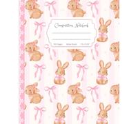 Super Cute Girly Composition Notebook Pastel Pink & White Coquette Bows & Rabbits: Preppy Aesthetic Wide Ruled Journal for Girls, Kids, Teens; Y2K Cool Back to School Supply