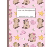 Super Cute Girly Summer Capybara Composition Notebook: Pastel Pink & Mocha Brown Wide Ruled Back to School Journal for Girls, Kids, Teens, Kawaii Beach Stationery