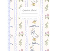 Super Cute Preppy Aesthetic Composition Notebook Pastel Baby Blue & White Coquette Bows, Flowers & Duck: Wide Ruled Journal for Girls, Kids, Teens; Y2K Cool Back to School Girly School Supply