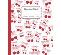 Super Cute Preppy Aesthetic Composition Notebook Pastel Blue & White Coquette Bows & Cherries: Wide Ruled Journal for Girls, Kids, Teens; Y2K Cool Girly School Supply.