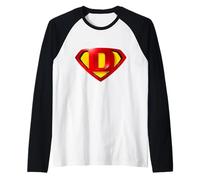 Super D Hero Alphabet Cute Initial Monogram Letter D Logo Maglia con Maniche Raglan