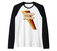 Super Duper Anni '70 Vintage Retro Distress Graphic Maglia con Maniche Raglan
