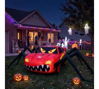 Super Giant 14.8 FT Halloween Inflatables Spider Car Outdoor Decorazioni | Luci LED integrate, auto da corsa a forma di ragno per cortile, prato, giardino, vacanze, Halloween, feste