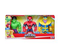 SUPER HERO ADVENTURES Playskool Heroes Marvel Mega Mighties 25 cm Figura 3 Pack, Thanos, Spider-Man, Hulk Toys per bambini dai 3 anni in su
