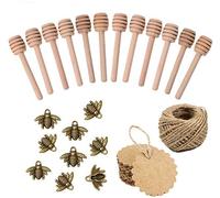 Super Idee 50 pezzi vintage bronzo ape con occhielli+50 cucchiai di miele in legno + 50 etichette in carta kraft + 20 m di filo per bicchieri di miele, decorazione fai da te come bomboniera per