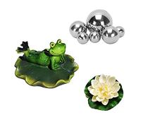 Super Idee Set di decorazioni galleggianti per laghetti da giardino, con 6 sfere d'argento e 2 fiori di loto, per laghetti da terrazza, vasche di zinco, fontana solare da giardino, balcone, laghetti