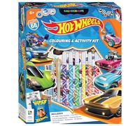 Super Kaleidoscope Kit Hot Wheels - Include libro da colorare 64 pagine, pennarelli, pennarelli, adesivi, tatuaggi e poster, per bambini dai 6 agli 8 anni