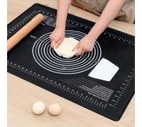 SUPER KITCHEN 70x50 cm Spianatoia per Impastare Silicone con Bordo Rialzato, Extra Grande Tappetino da Pasticceria Antiaderente Antiscivolo con Misure, per Pizza Pasta Biscotti Pane, Nero