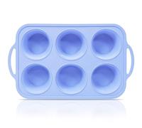 SUPER KITCHEN Grande Stampo Muffin Silicone con Struttura Metallica, Teglia per Muffin da 6 Tazze con Maniglie, Antiaderente Stampo Cupcake Silicone, Profonda Stampi per Muffins da Forno, Blu