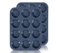 SUPER KITCHEN Stampo Antiaderente Grande in Silicone con 12 Stampi Muffin, Set di 2 Teglia da Muffin con Rivestimento Antiaderente per Muffins, Cupcake 33 x 25x 3 cm (Grigio)