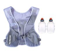 Super Leggero Zaino Trail Running Uomo Donna Gilet Bambino Idratazione Zainetto (Grigio - con 2 Flaconi da 250 ml)