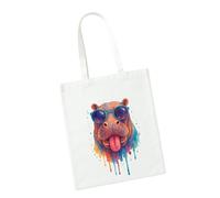 Super Lemon Borsa di totalizzatore della tela dell'ippopotamo dell'acquerello, poliestere bianco con la stampa di arte degli occhiali da sole, borsa della spesa