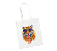 Super Lemon Borsa di totalizzatore della tela di arte della tigre dell'acquerello, borsa della spesa riutilizzabile del poliestere bianco con progettazione degli occhiali da sole,