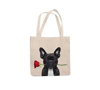 Super Lemon Borsa per la spesa riutilizzabile con bulldog francese con rosa in bocca, idea regalo con stampa, ecologica, elegante borsa a tracolla con manico lungo, ottimo regalo o regalo per