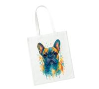 Super Lemon Borsa tote in tela con bulldog francese acquerello, bianco, 42 cm x 38 cm