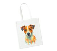 Super Lemon Borsa tote in tela con stampa di cane Jack Russell, bianco, 42 x 38 cm