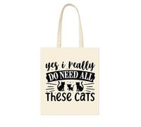Super Lemon Divertente borsa tote in tela per amanti dei gatti, in poliestere naturale, con scritta "Yes I Really Do Need All These Cats"