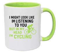 Super Lemon Tazza da caffè in ceramica bianca e verde con divertente citazione "in My Head I'm Cycling"