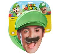 Super Mario 13379 - Cappello e Baffi Luigi per Adulti, Verde, Taglia Unica