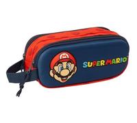 SUPER MARIO 3D - Astuccio doppio 3D, astuccio per bambini, ideale per bambini in età scolastica, comodo e versatile, qualità e resistenza, 21 x 6 x 8 cm, blu marino/rosso, M, Casual