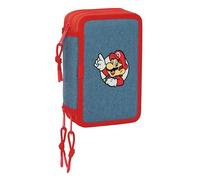 SUPER MARIO - Astuccio scuola con 37 utili inclusi, ideale per bambini dai 5 ai 14 anni, comodo e versatile, qualità e resistenza, 12,5 x 5,5 x 19,5 cm